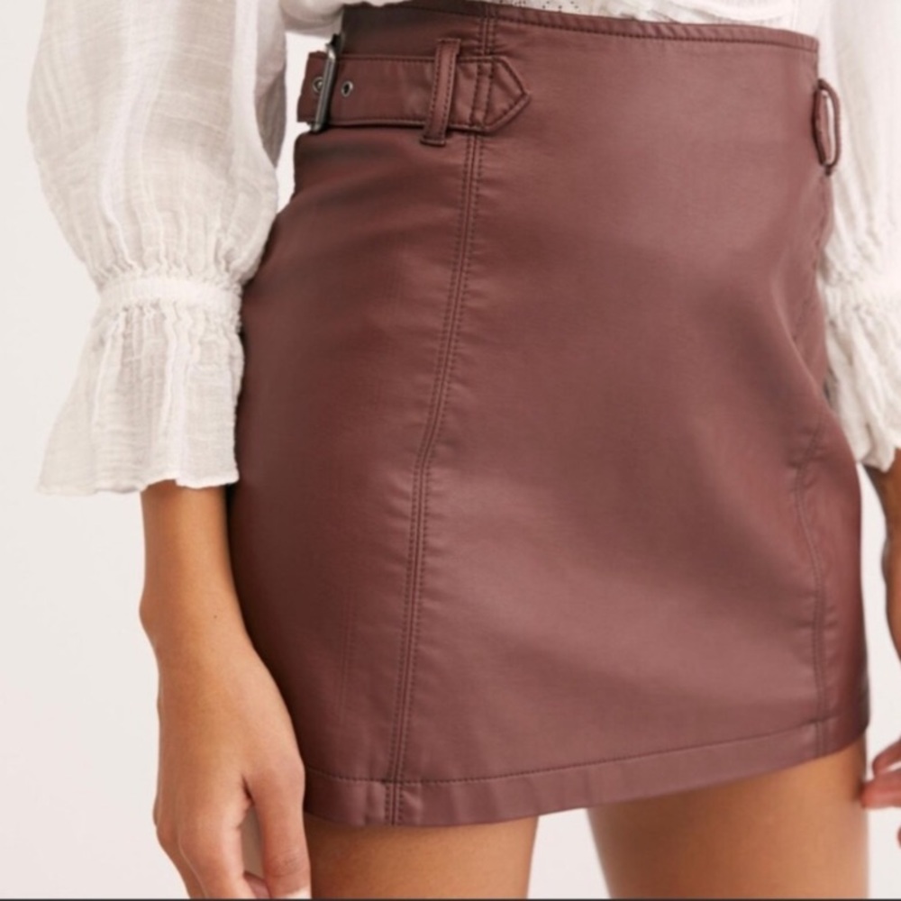 Free People Charli Vegan Leather Brown Mini Skirt Size 0